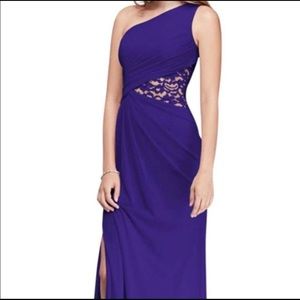 David’s Bridal one shoulder mesh bridesmaid dress